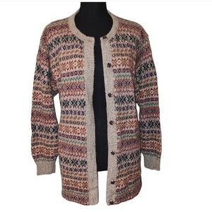 Vintage 100% alpaca multicolored long button down sweater